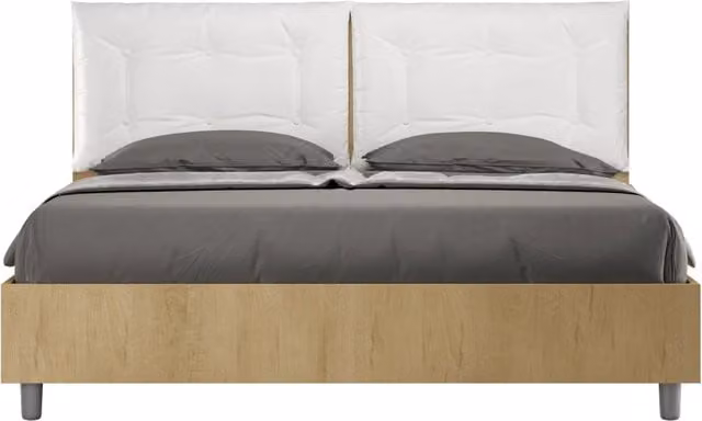 BS COM Letto matrimoniale con rete 160x190 quercia cuscini similpelle bianco
