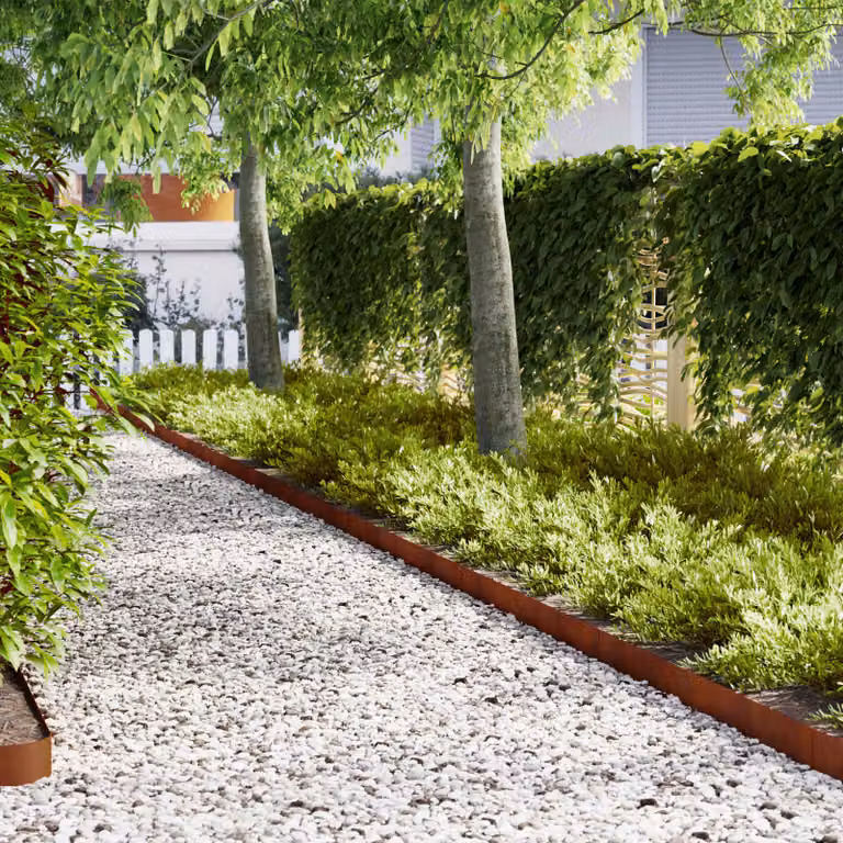 Set di 20 bordure per prato vidaXL in acciaio color ruggine, L: 100 cm, H: 15 cm, P: 0,05 cm