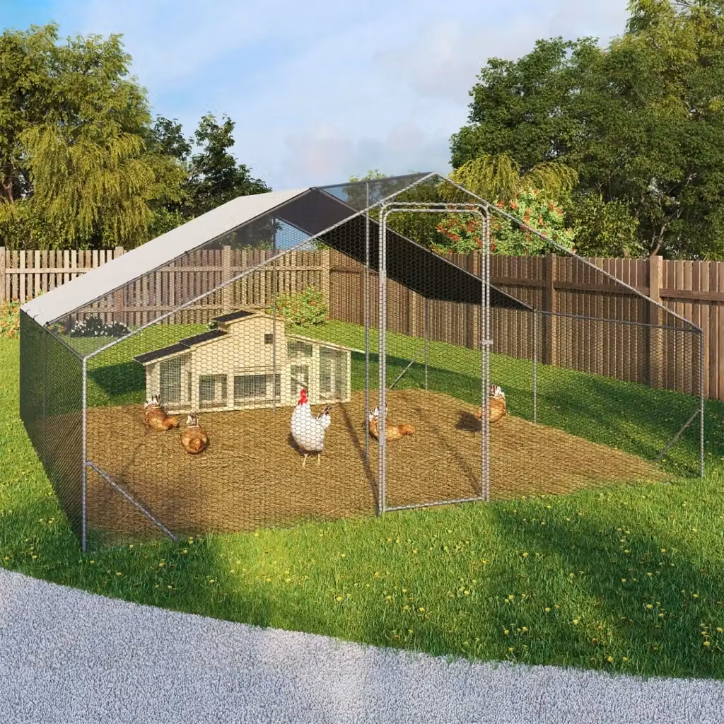 IDMarket Pollaio con recinto in rete d'acciaio zincato 16 m² 4x4 m – 2
