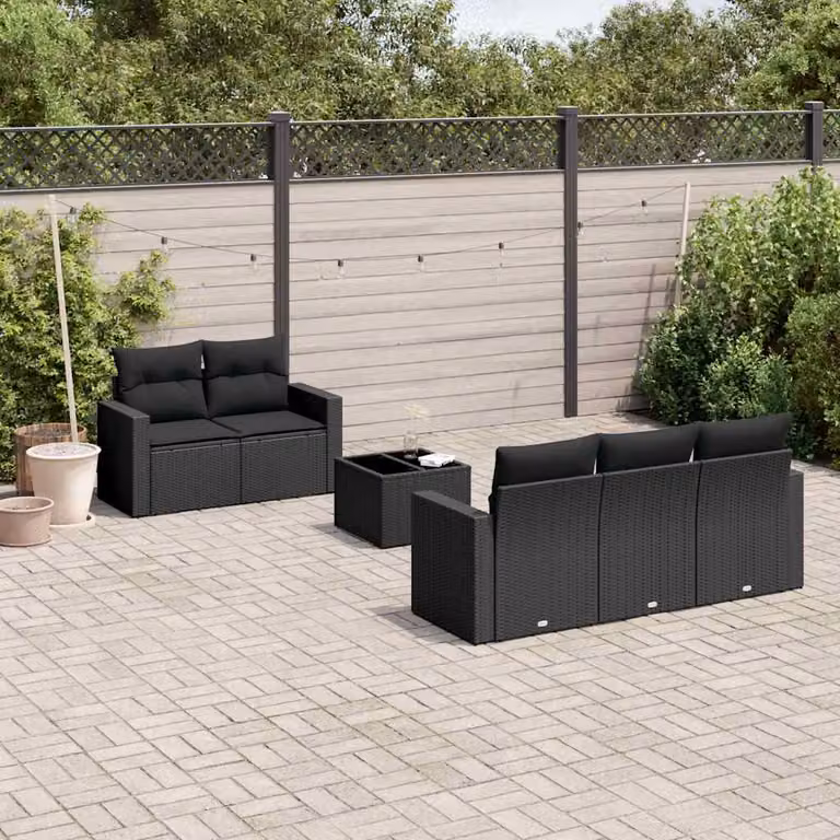 Set Divano da Giardino vidaXL 6 pz in Polyrattan Nero con Cuscini e Tavolino