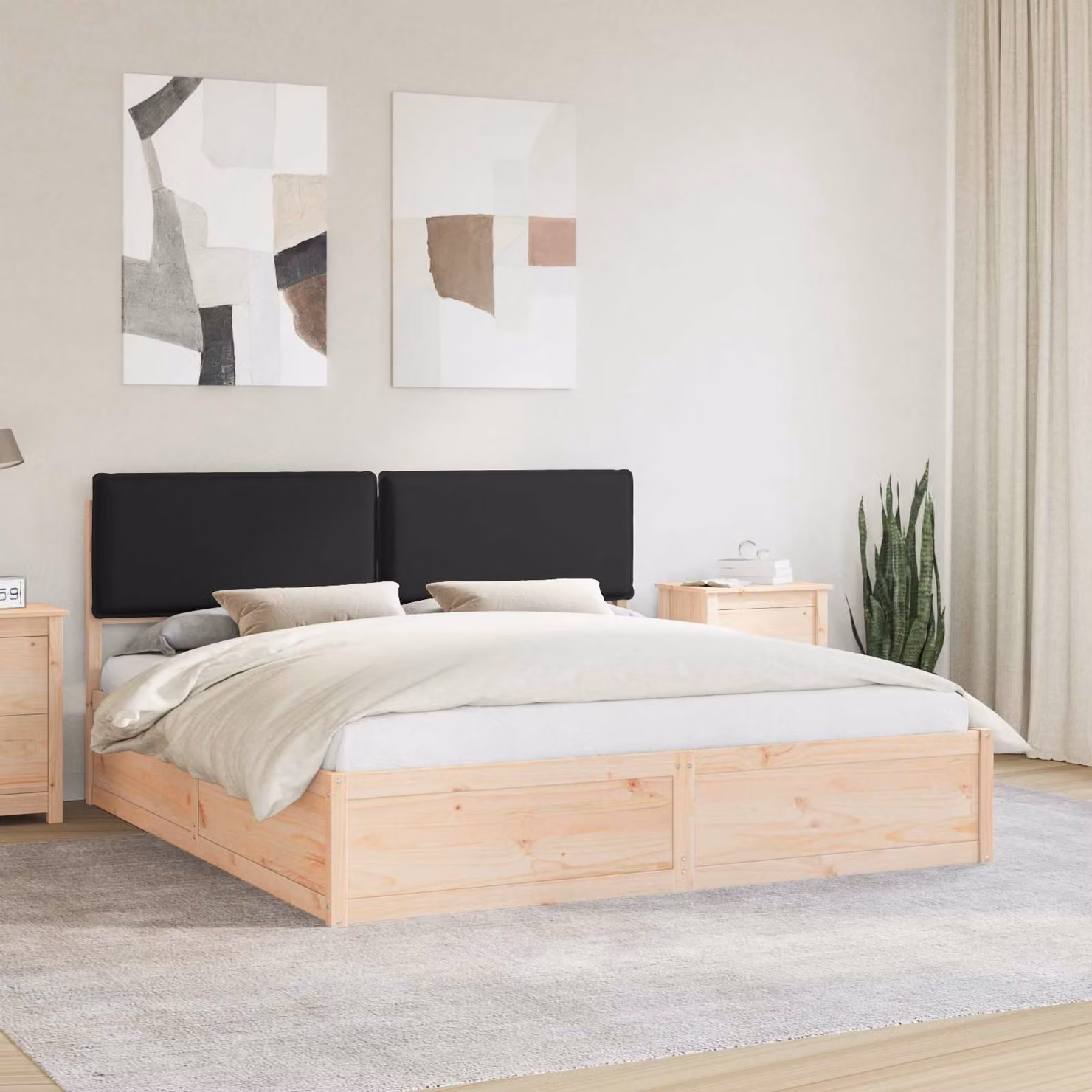 Letto con testiera rivestita vidaXL in pino massello nero 200 x 200 cm – 1