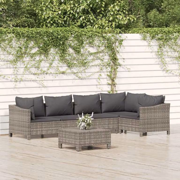 Maison Exclusive - Set Divani da Giardino 6 pz con Cuscini in Polyrattan Grigio