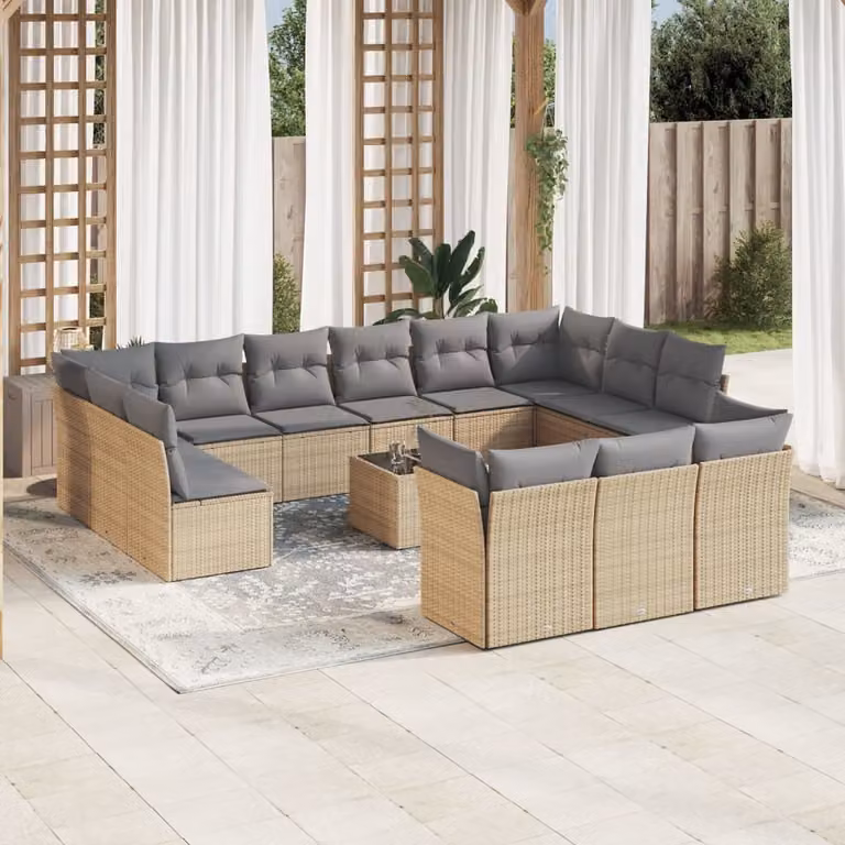 Maison Exclusive - Set Divani da Giardino 14pz con Cuscini in Polyrattan Beige