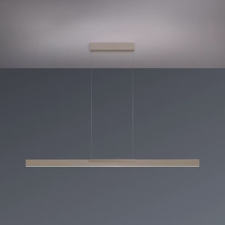 BOPP Lampada LED a sospensione Bopp Nano 2.0, lunghezza 140 cm, taupe, metallo dimmerabile, Crema / Ambra, Soggiorno / Sala da pranzo, Alluminio, Moderno