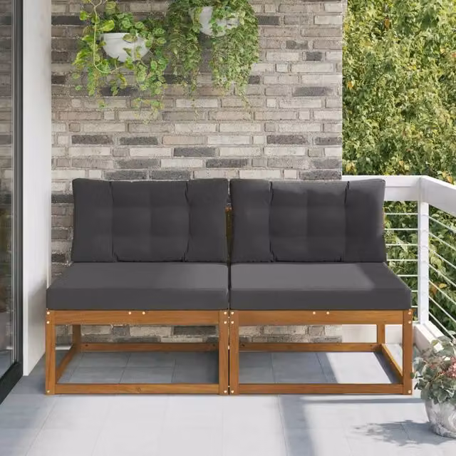 Divano componibile da esterno Design In in legno di acacia con cuscini, beige e grigio