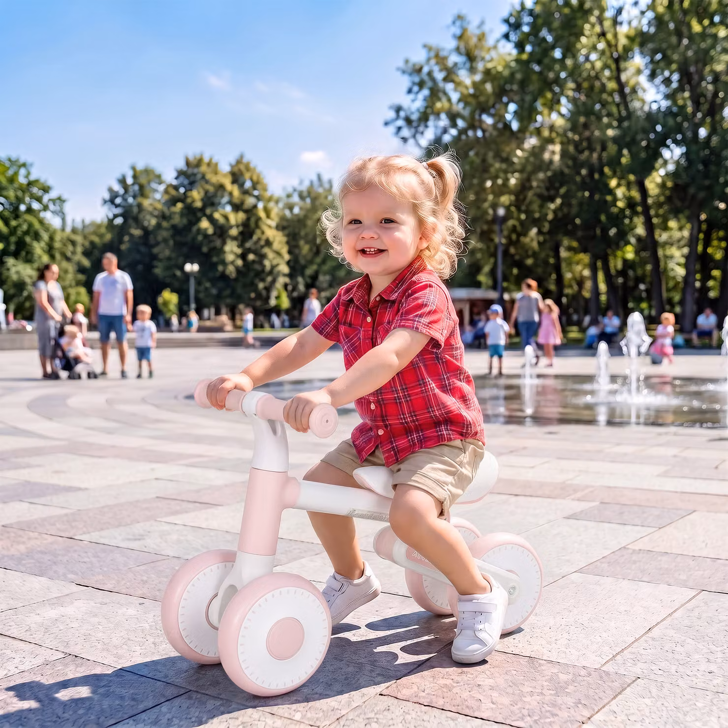 Bicicletta senza pedali pieghevole AIYAPLAY per bambini 1-2 anni con sella regolabile, Rosa, L 52 cm x P 23 cm x H 36.5 cm – 2