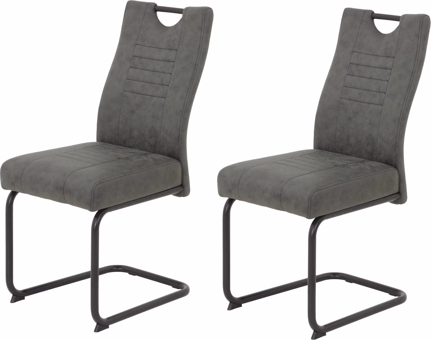Tavoli Hela, set di 2 sedie a sbalzo Jupiter - rivestimento in microfibra antracite - seduta comfort - cestino a molla - struttura in tubo tondo - portata 140 kg - schienale con maniglia