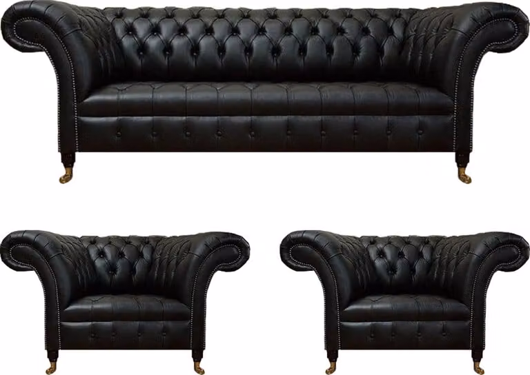 Sofagarnitur Komplett 3tlg 2x Sessel Luxus Dreisitze Sofa Couch Wohnzimmer