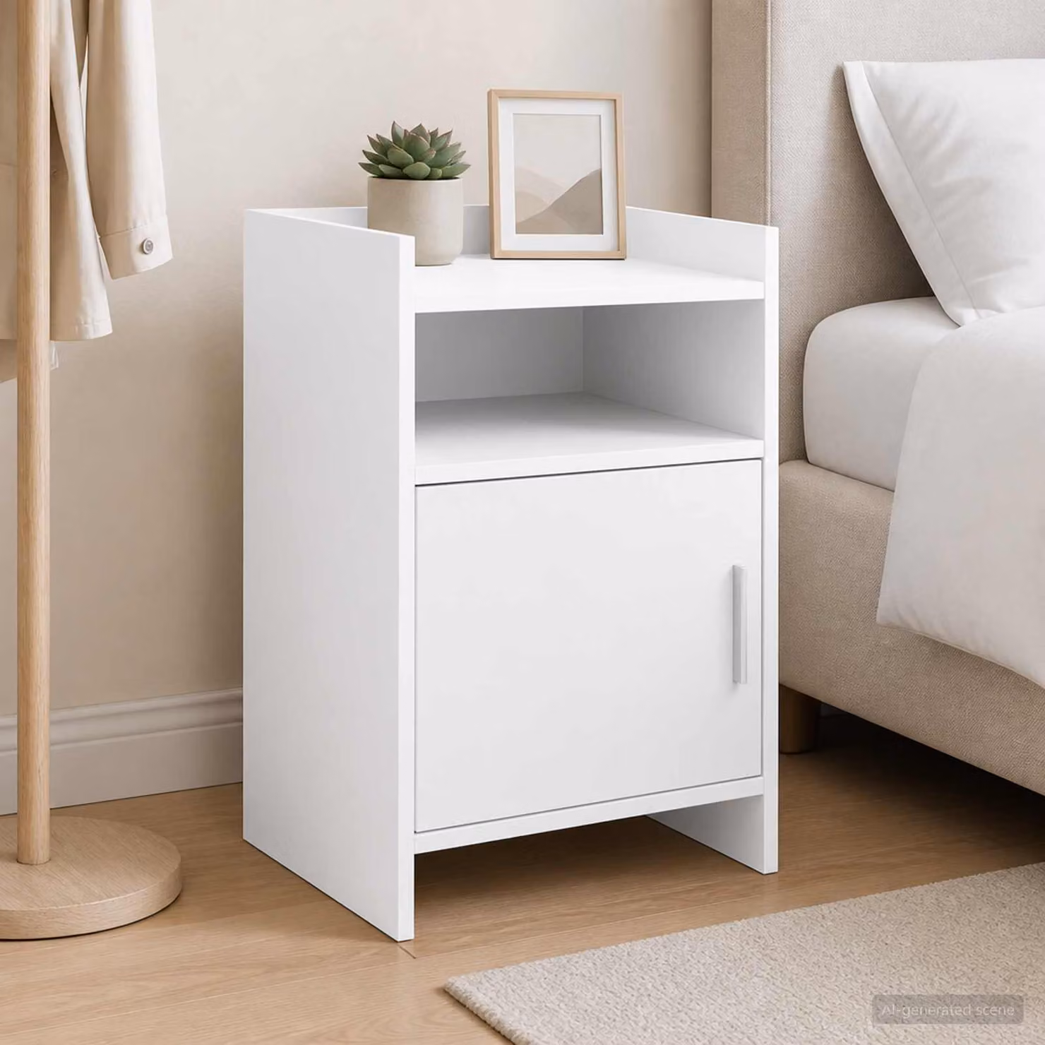 Set di 2 comodini moderni vidaXL in legno ingegnerizzato e metallo, colore bianco opaco, L 40 cm x P 36 cm x H 60 cm