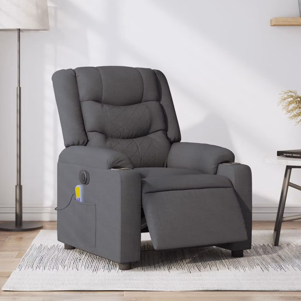 vidaXL Poltrona Reclinabile Elettrica Grigia in Tessuto con Braccioli per il Relax in Soggiorno – 1