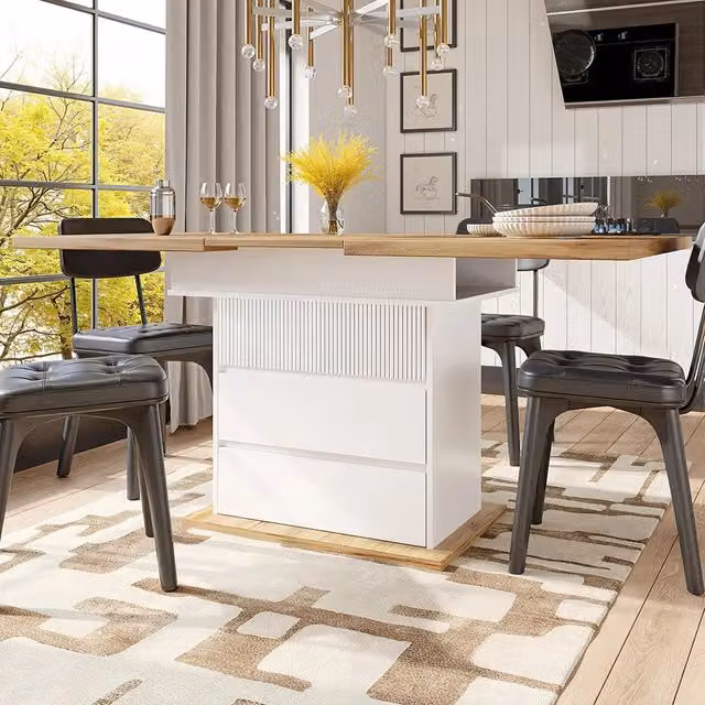 Tavolo estensibile - Xylo - 110-140x80cm con 3 ripiani bianco