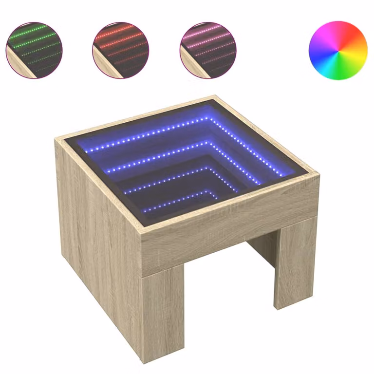 Tavolino da Salotto con LED Infinity Rovere Sonoma 40x40x30 cm