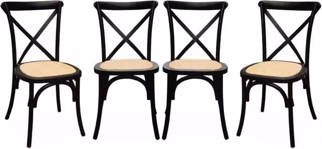 Set di 4 sedie da bistrot impilabili Sweeek in legno e rattan nero con finitura opaca