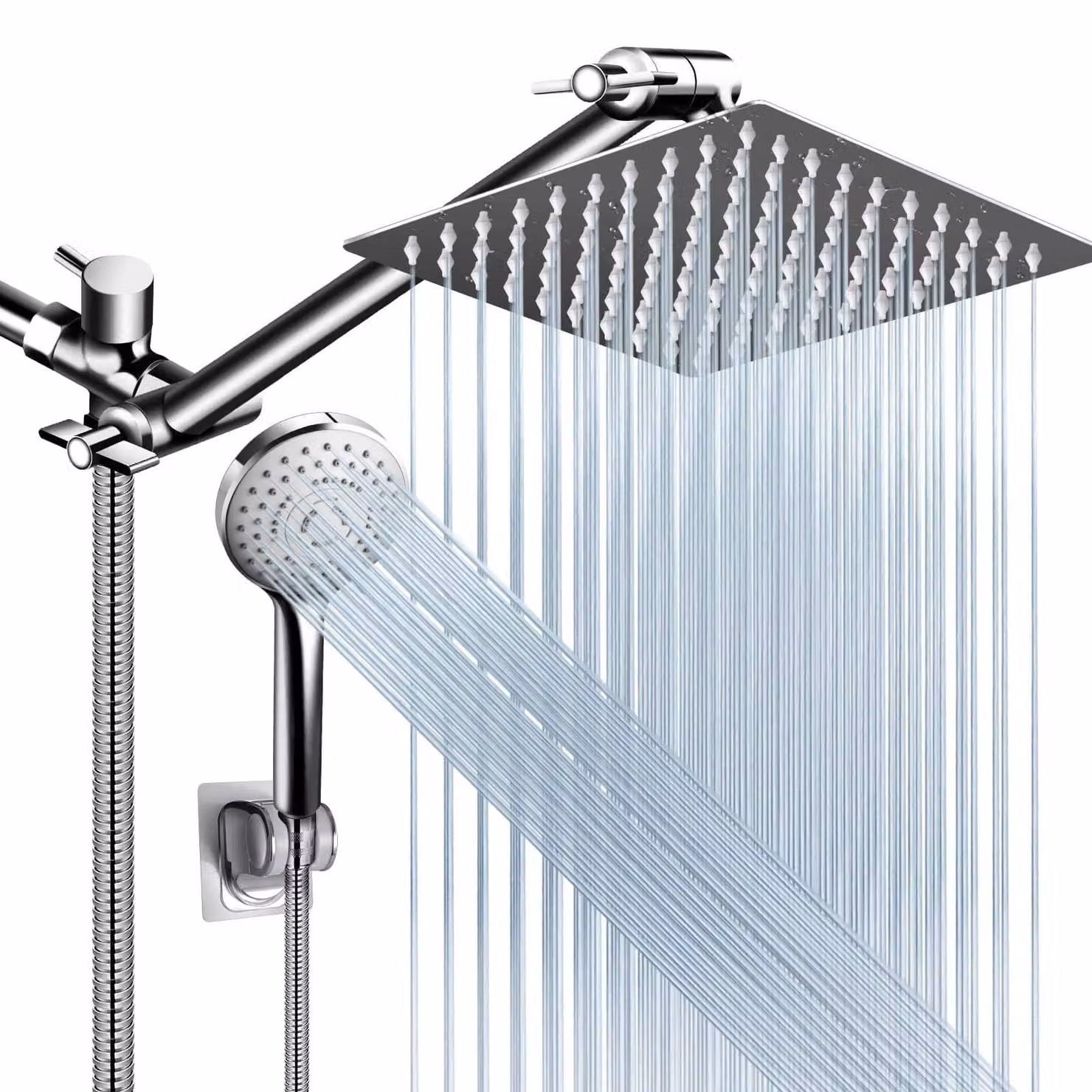 Set doccia da 20 cm: soffione a pioggia + doccetta manuale con 5 getti, cromato