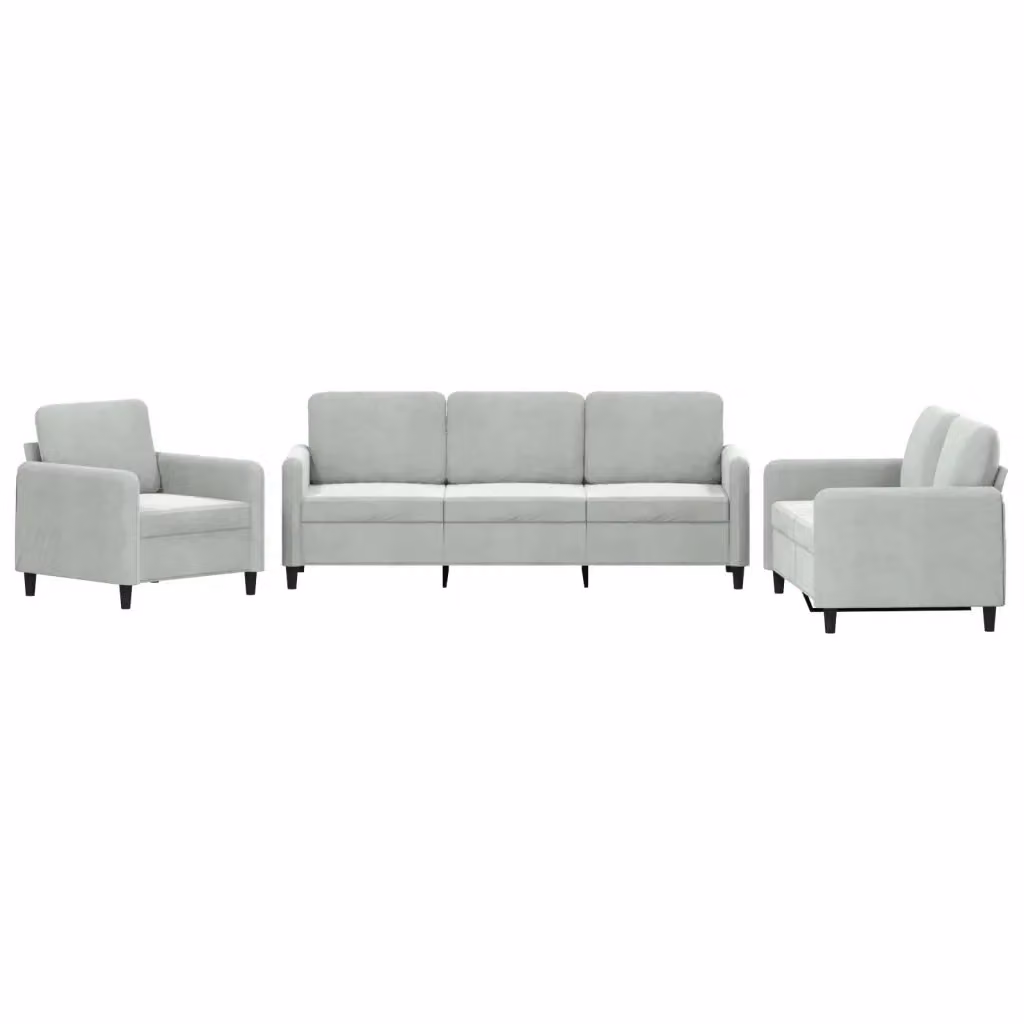 Set di divani 3 pezzi vidaXL in velluto grigio per soggiorno moderno con cuscini inclusi – 2