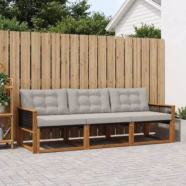 Set di divani da esterno 3 pz Naturale e Grigio Chiaro 3381215