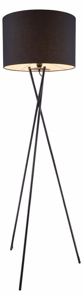 Lampada da terra, treppiede, tessuto, nero, altezza 160 cm