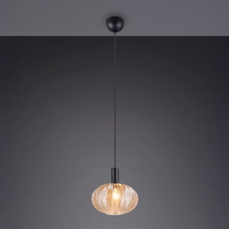 Reality Leuchten Lampada a sospensione Elvezia, dimmerabile, Crema / Ambra, Soggiorno / Sala da pranzo, Vetro, Lampada a sospensione