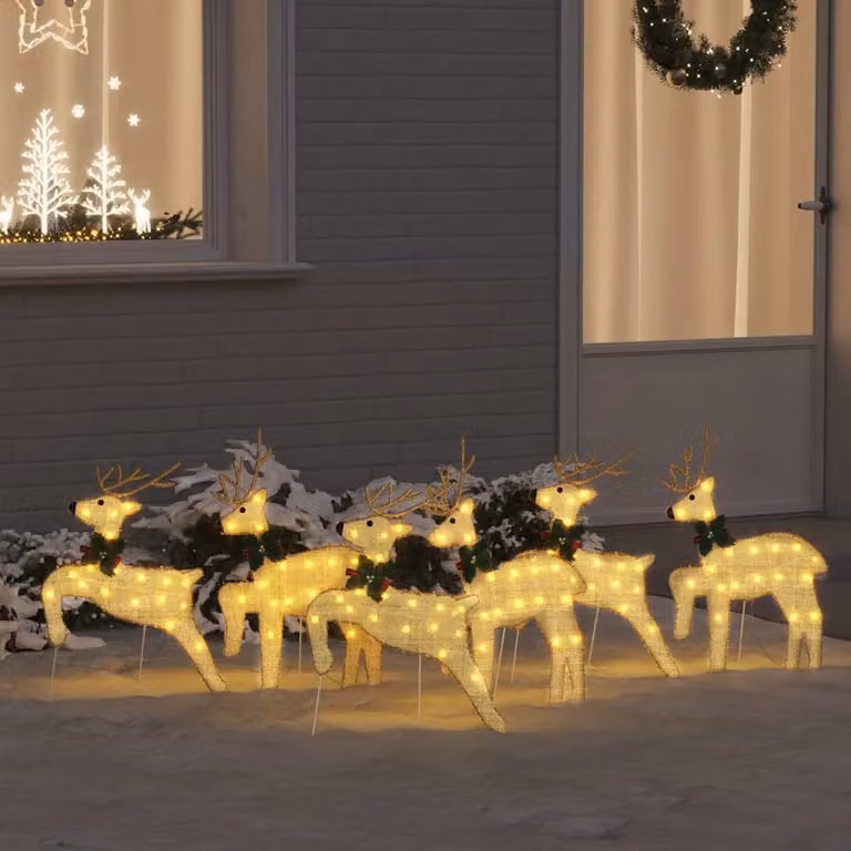 Set di 6 renne decorative con illuminazione LED vidaXL in colore oro e tessuto, L/P/H: 45 x 19 x 65 cm