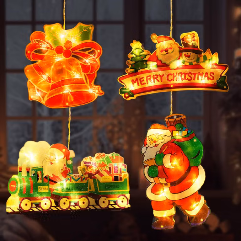 Illuminazione natalizia a LED, 4 luci colorate a doppio lato, con ventosa