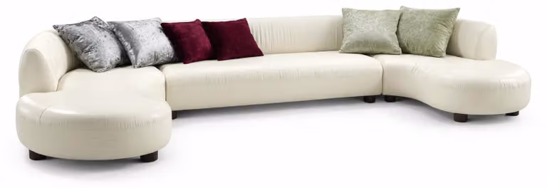 Ecksofa U-Form Weiß Modern Leder Holz Wohnzimmer Polstersofa Sitzmöbel