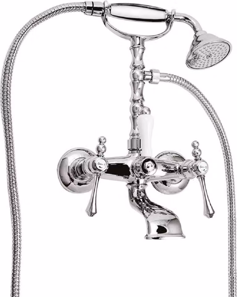 Casa Padrino Rubinetto per vasca in stile liberty con doccia argento / bianco H. 35,5 cm - Accessori da bagno nostalgici - Qualità eccellente -  Italy