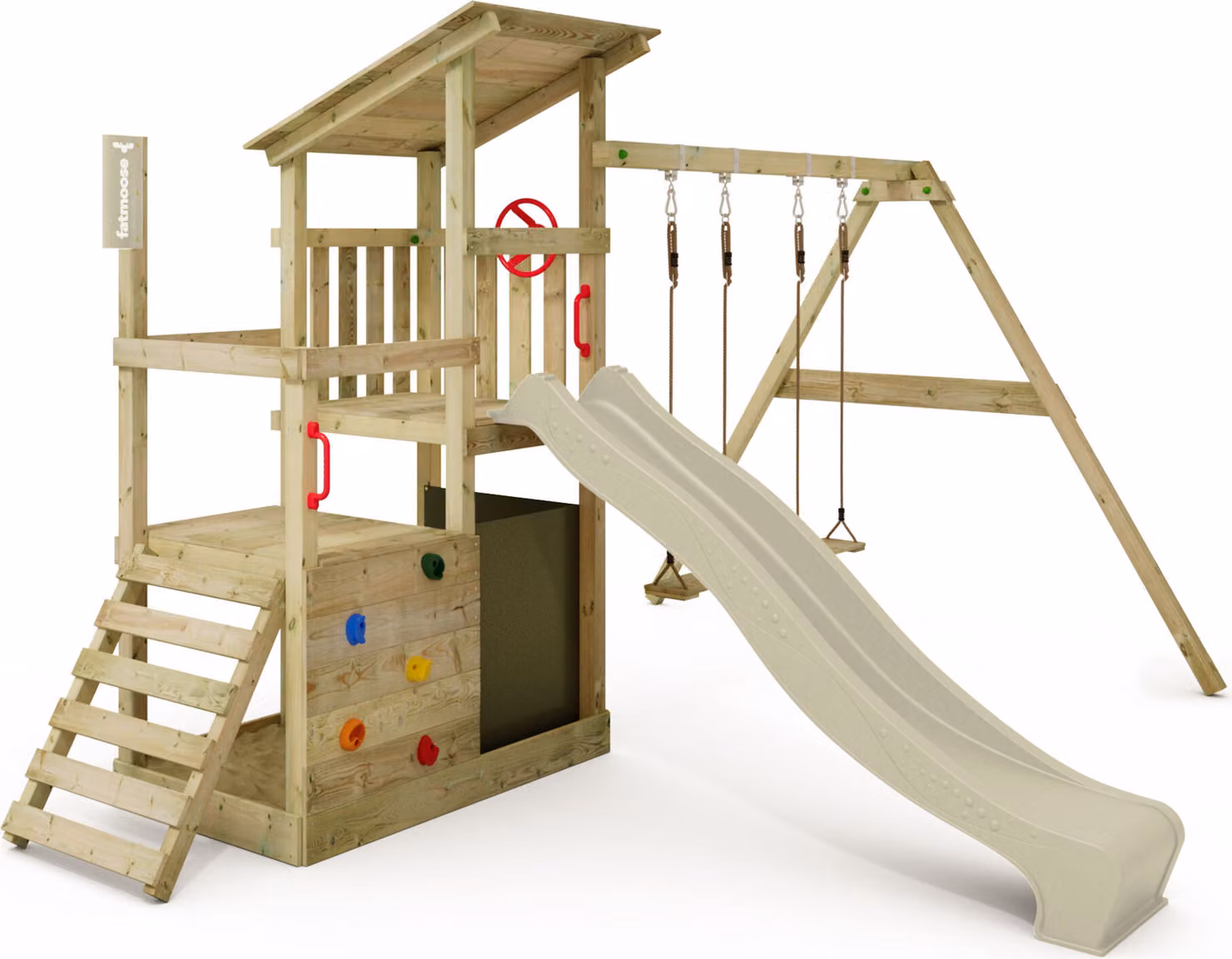 Torre giochi Fatmoose FruityForest Fun XXL con altalena e scivolo, colore verde salvia