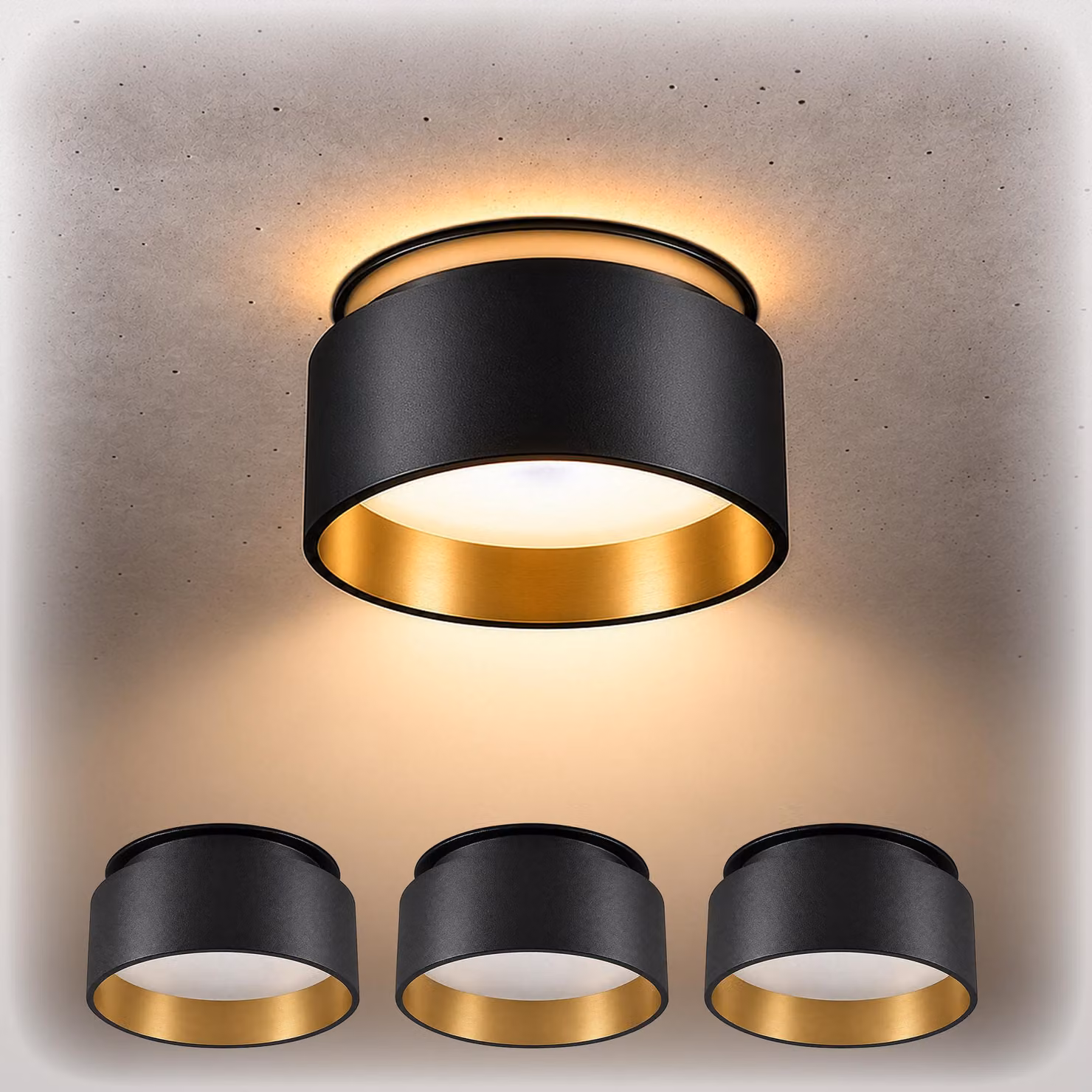 SSC-LUXon 4 pezzi Sudara spot da incasso a soffitto luce indiretta - faretto da incasso design oro nero spot da soffitto downlight per GU10 / modulo