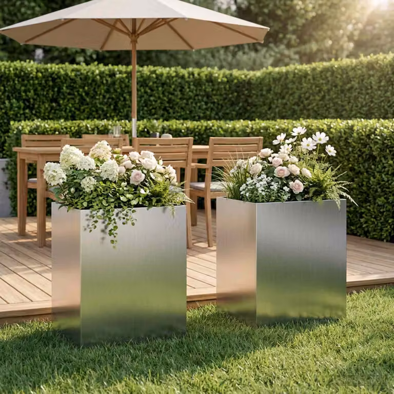 Set di 2 vasi da giardino vidaXL in acciaio zincato argento L 40 cm x P 30 cm x H 40 cm