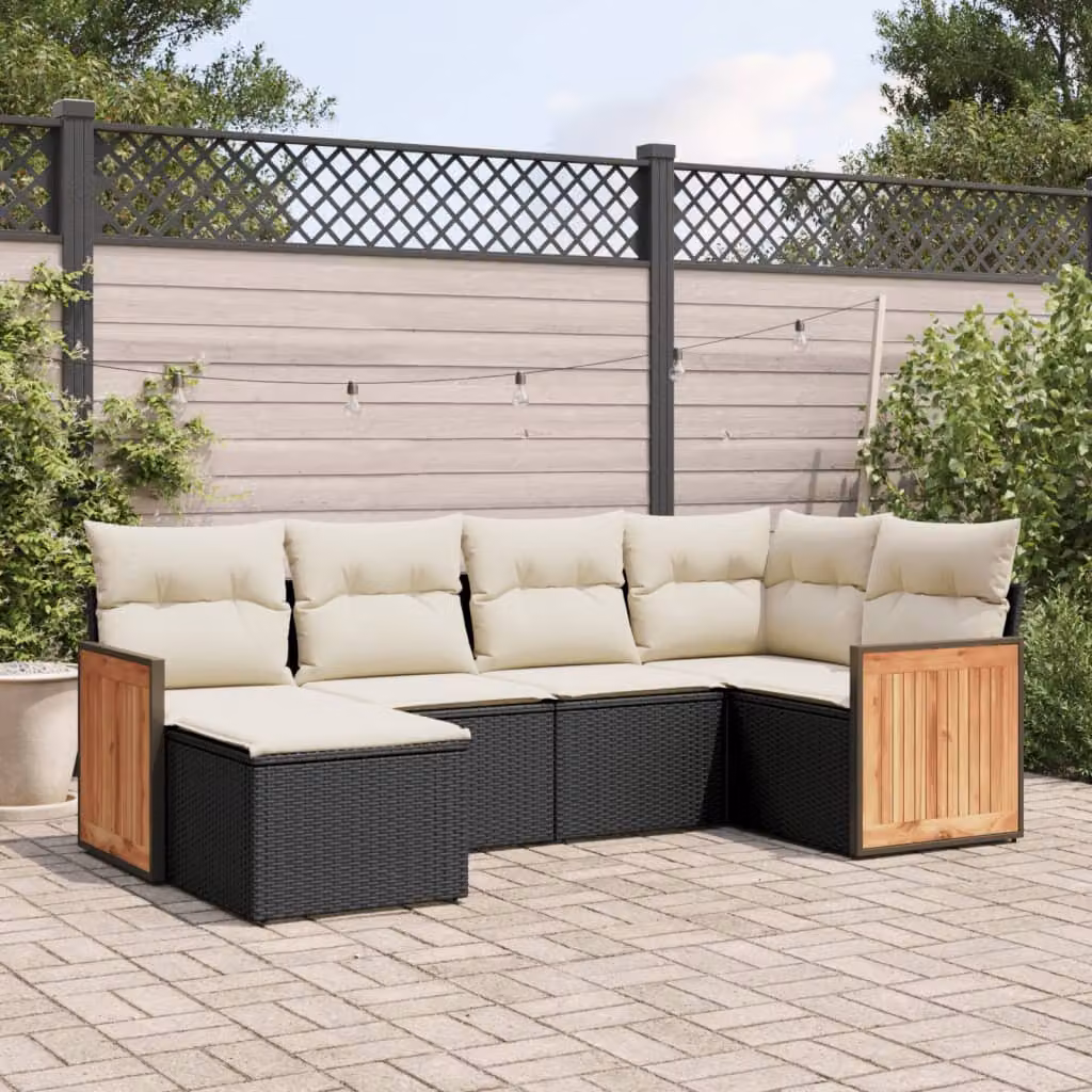 vidaXL Set Divano da Giardino 6 pz a L in Polyrattan Nero con Cuscini Imbottiti e Coperture Rimosse – 1