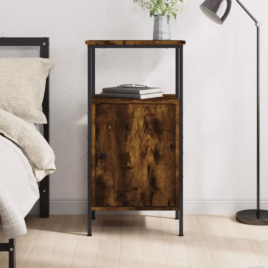 Comodino vidaXL in Rovere Fumo e Legno Multistrato, Stile Industrial, Marrone, L: 41 cm, P: 31 cm, H: 80 cm