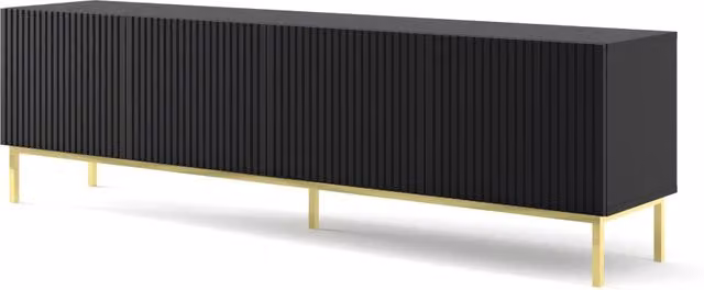 Mobile porta TV Ravenna Bim Furniture in MDF con rivestimento 4D nero opaco e struttura oro
