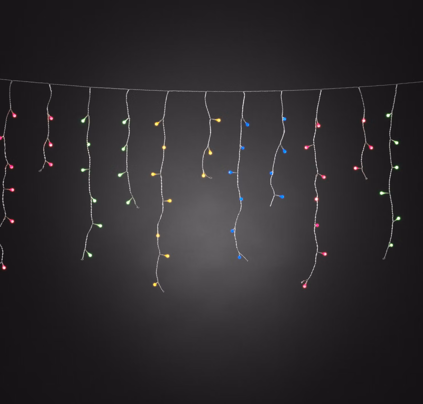 Konstsmide - Tenda luminosa a LED per pioggia di ghiaccio, con globi colorati, 400 diodi colorati, trasformatore per esterni da 24 V, cavo trasparente ; 3673-503