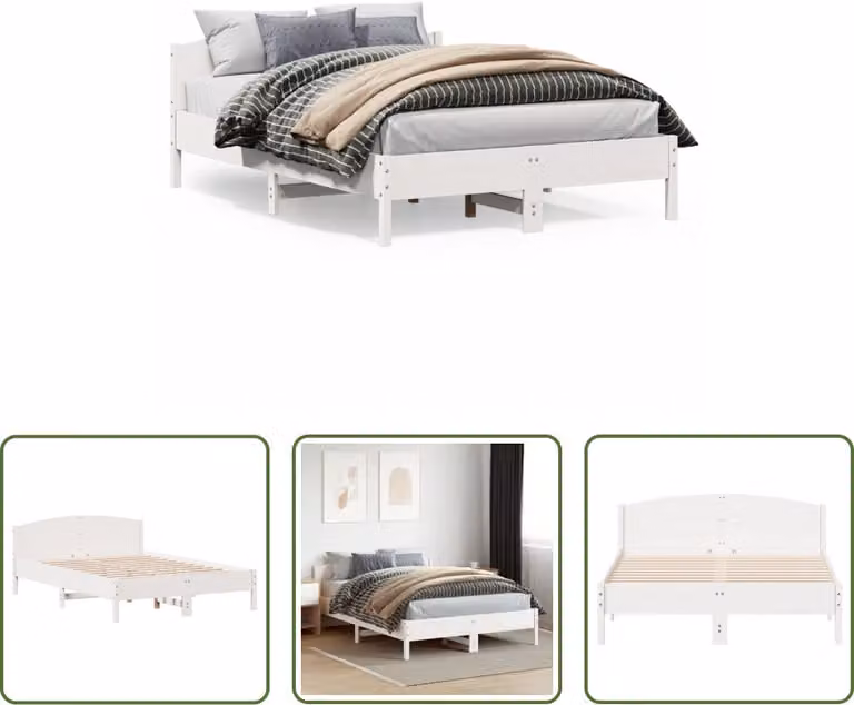 The Living Store Letto in legno massiccio con testiera bianca 160x200 cm in pino