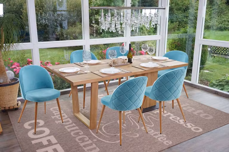 set di 6 sedie da pranzo HWC-D53, sedia da cucina, design retrò anni '50 in velluto ~ turchese