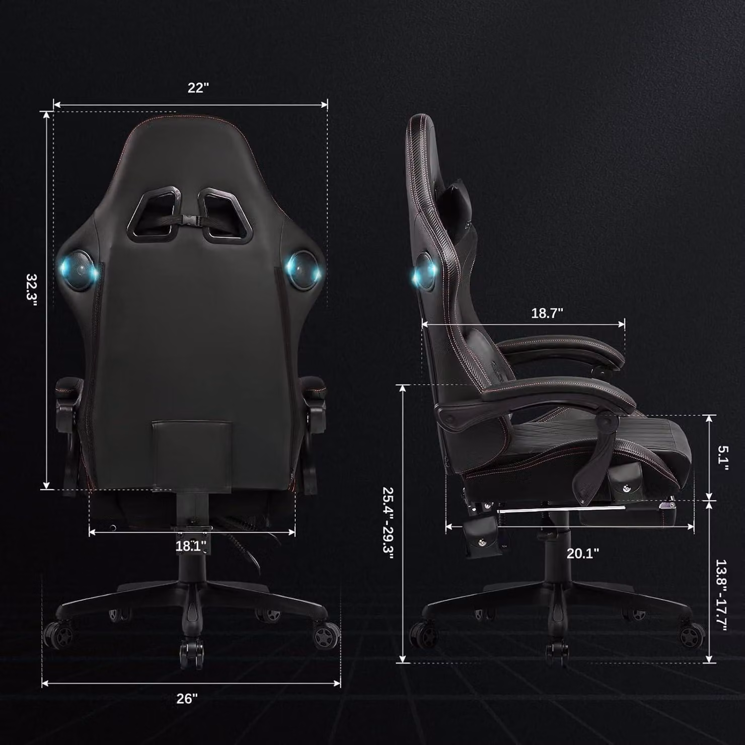 Sedia da gaming – Sedia da corsa ergonomica con altoparlanti integrati e poggiapiedi, disponibile in nero e rosso