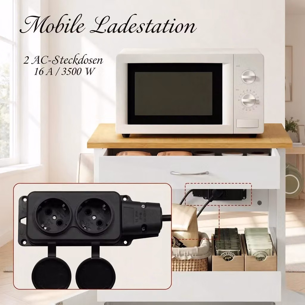 Carrello da cucina REDOM moderno in MDF bianco con rotelle L: 60 cm, P: 45 cm, H: 92 cm – 2