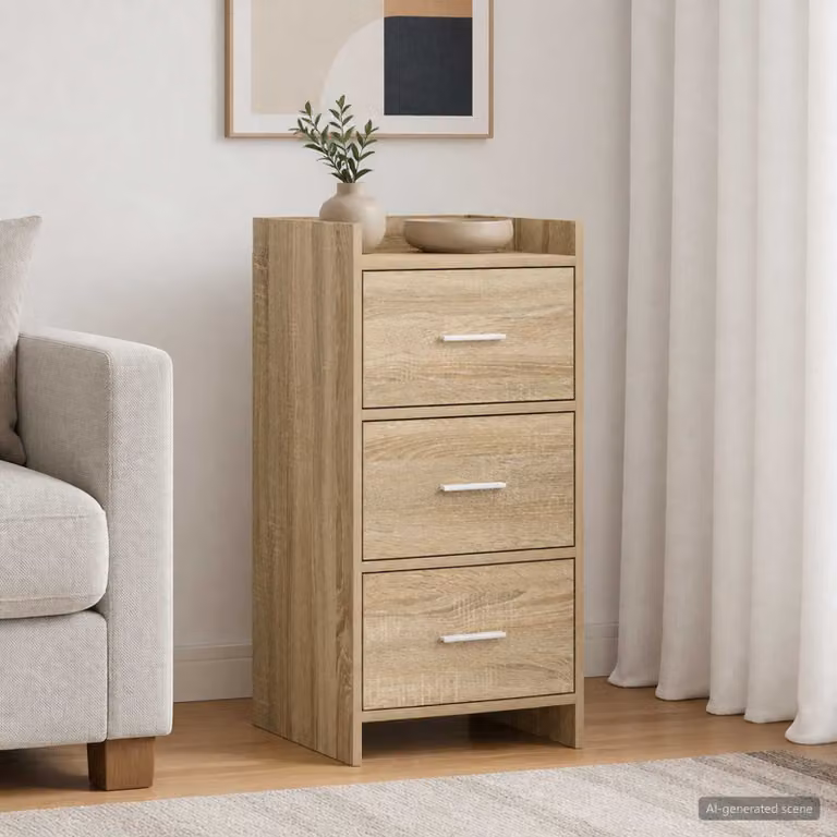 Credenza moderna vidaXL in legno ingegnerizzato e metallo, colore rovere sonoma beige e marrone, L 40 cm x P 36 cm x H 80 cm