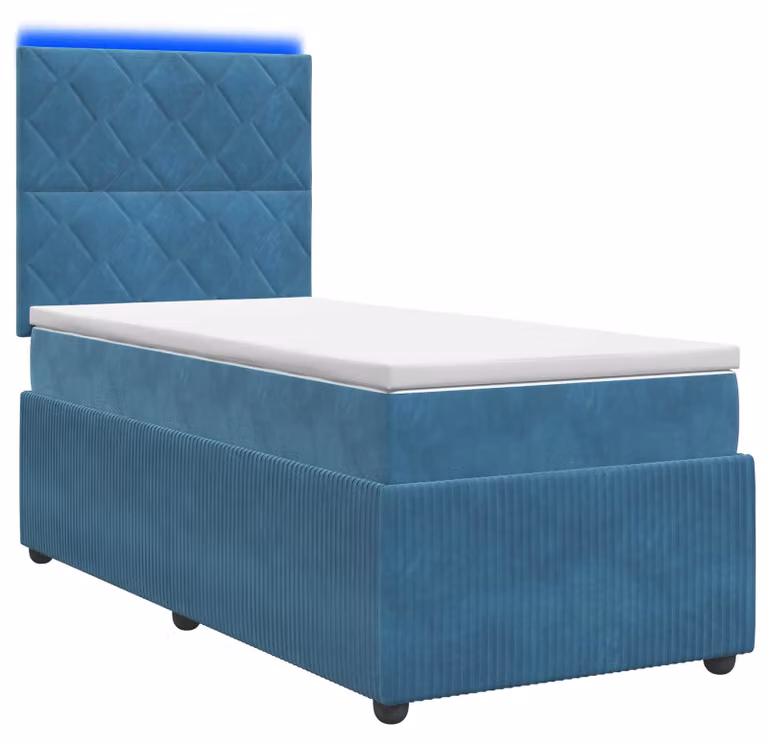 Letto a molle LED con materasso blu 90 x 190 cm in velluto