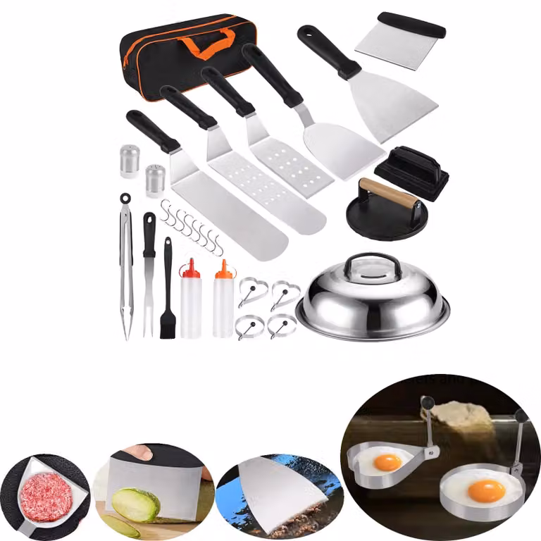 Set di accessori per barbecue, set di 29 utensili, acciaio inossidabile resistente, 1 set
