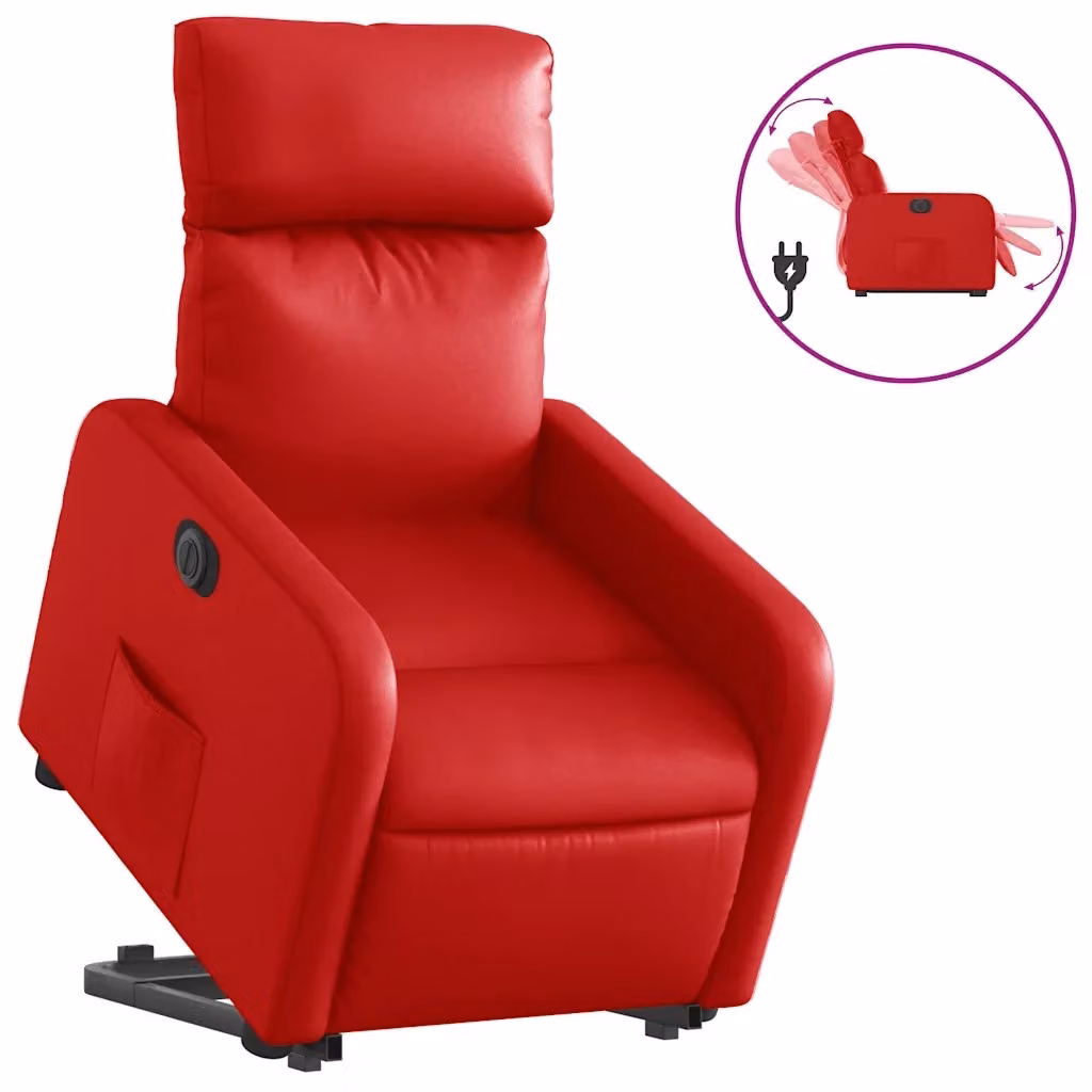 vidaXL Poltrona Alzapersona Elettrica Reclinabile Rossa in Similpelle con Braccioli – 2