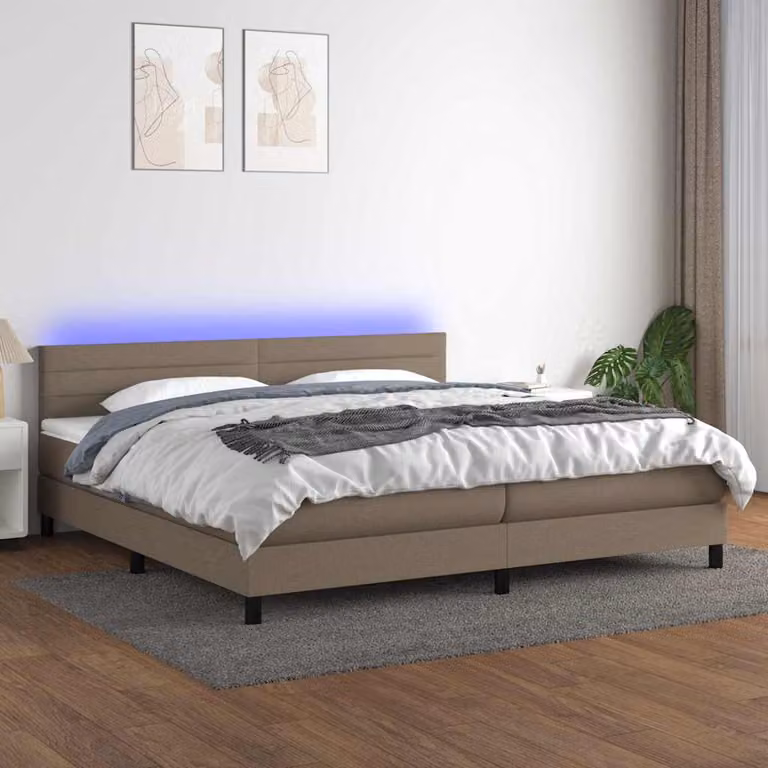 Letto a molle con materasso e illuminazione LED vidaXL in tessuto tortora L/P/H: 200 x 200 x 203 cm