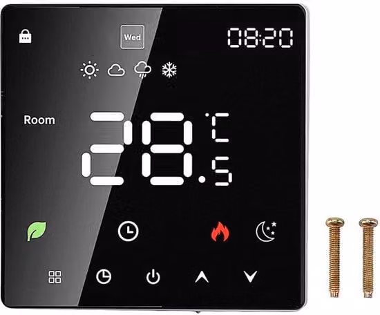 Termostato intelligente per appartamenti - Termostato programmabile con touchscreen - Per caldaie e impianti di acqua calda - Nero