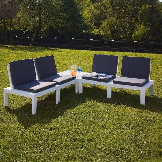 Salottino Outdoor Ermes, set Salotto da Esterno 4 Posti Made in Italy, Bianco