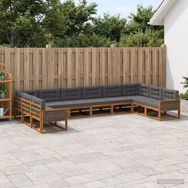 Set di divani da esterno a L vidaXL in legno di acacia con cuscini, beige e antracite
