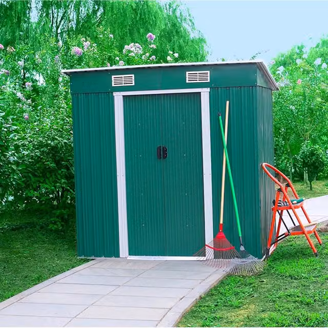 Casetta Box da Giardino Verde in Lamiera per Deposito Attrezzi 194x121x182 cm