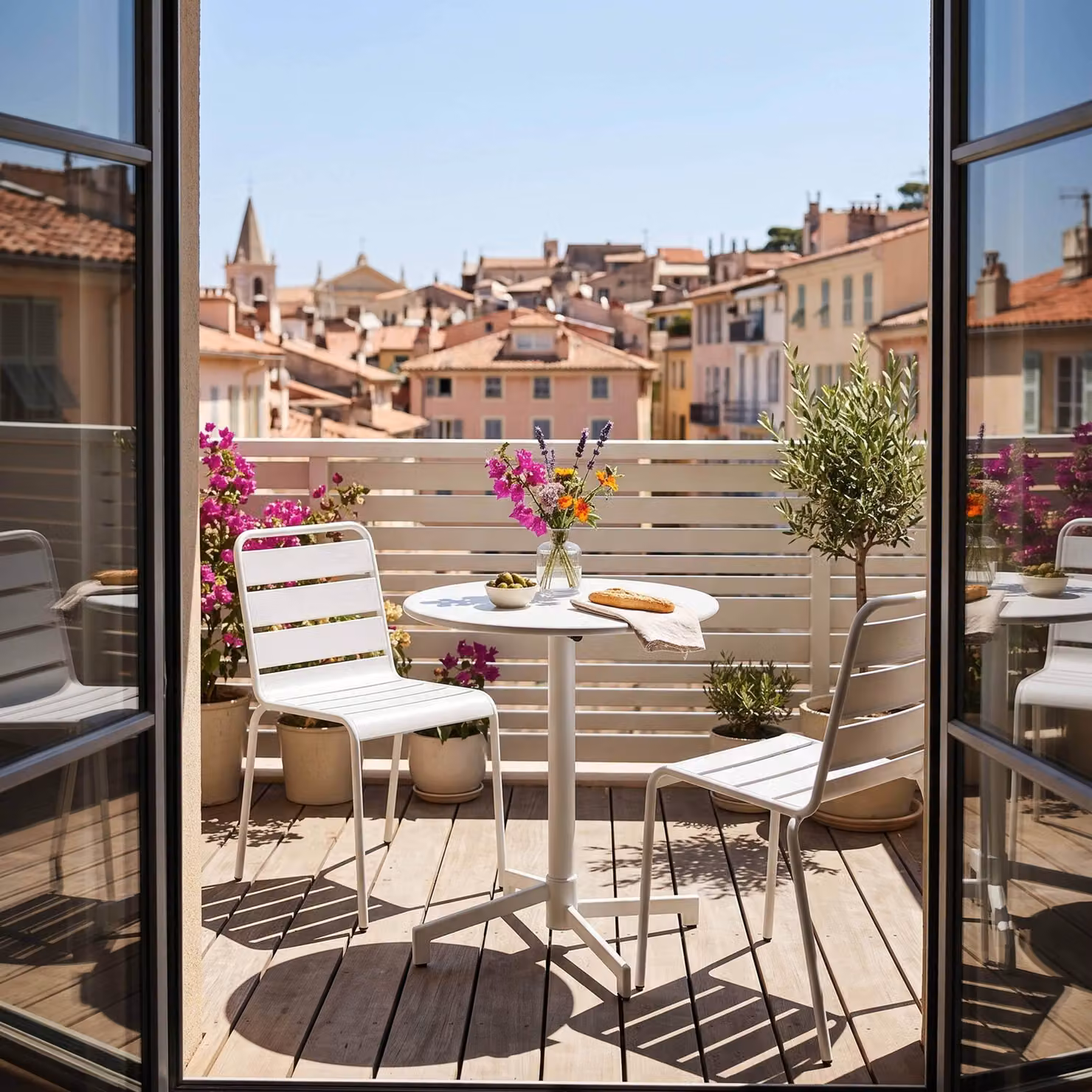 Set tavolo da giardino e 2 sedie in metallo bianco - Oviala Palavas
