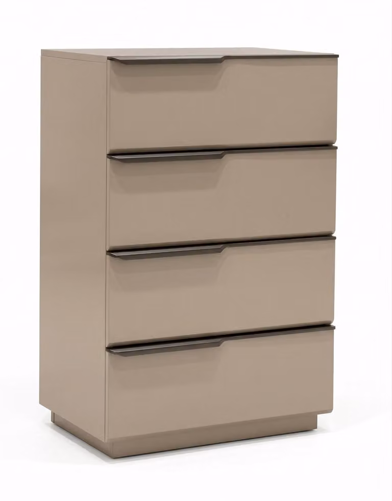 Comodino beige, stile moderno, minimalista, ordinato, funzionale, di colore chiaro