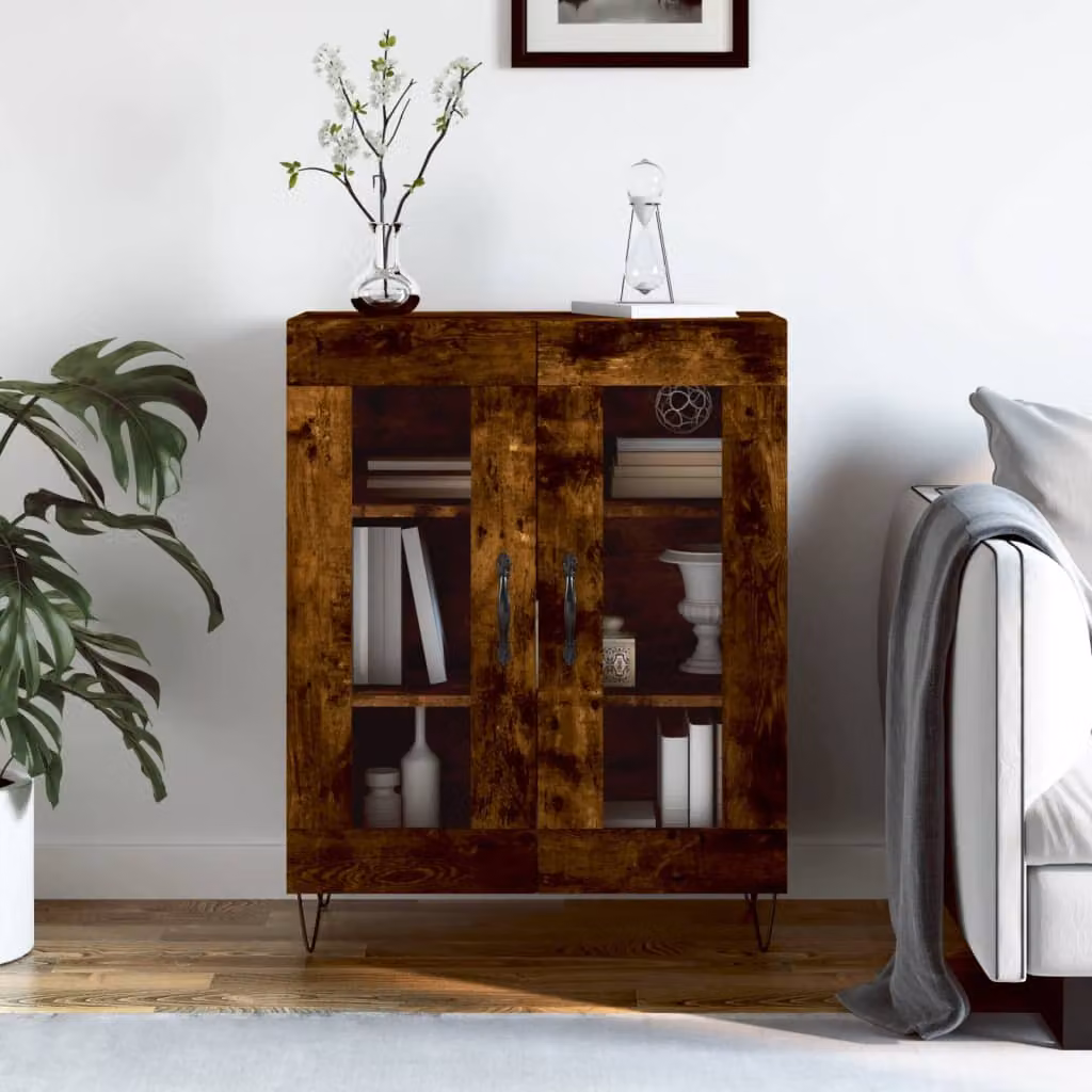 Credenza vidaXL in Rovere Fumo e Legno Multistrato, L: 69,5 cm, P: 34 cm, H: 90 cm