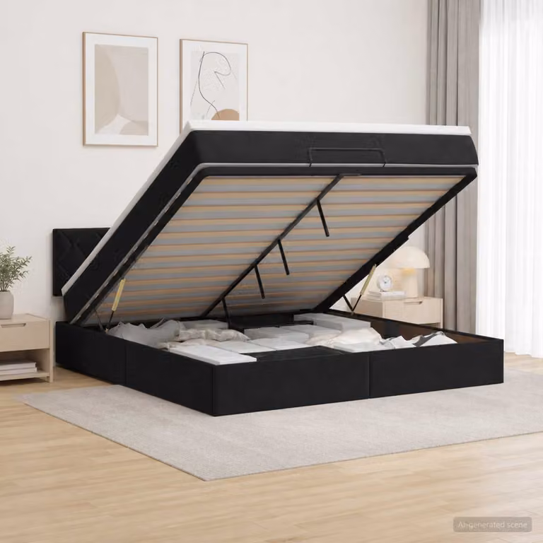 Letto ottomano con materasso vidaXL in velluto nero L/P: 160 x 200 cm